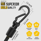 Bungee Cords with Hooks, 96 inch Adjustable Bungee Cords with Carabiner Hooks, Easy to Adjust from 7 to 96 inch Black Elastic Bungee Straps with Clips Heavy Duty for Bike, Cargo, Tarps, 6 Pack
