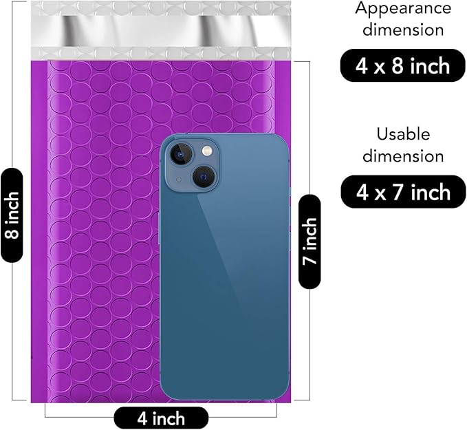 Fuxury Bubble Mailers 4x8 Inch Purple 200 Pack Padded Envelopes Usable Size 4x7" Thick Mailing Envelopes Bubble Opaque Padded Mailers Shipping Bags for Mailing Jewelry Makeup Small Business#000