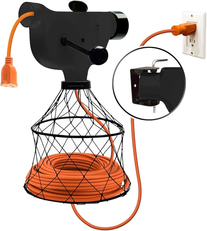 Extension Cord Winder Organizer, Transportable from Wall to Wall with 2 Fixed and 1 Swivel Wall Mount