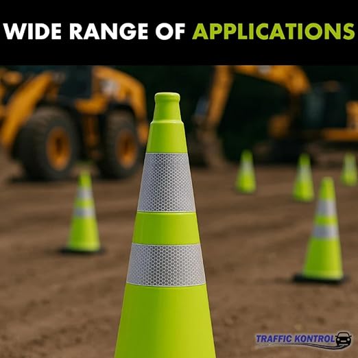190 Pack 28" Inch Lime Traffic Safety Cones with Dual Reflective Collars - High Visibility Industrial Pylons Traffic Cones for Road, Parking Lots, Driving, Construction