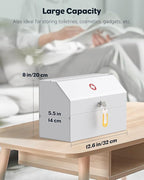 Uniclife Wall Mount Medicine Cabinet with Key Lock Locking First Aid Cabinet Lockable Medical Cabinet Small Medicine Organizer Secure Steel Wall Cabinet Metal Storage Box, White