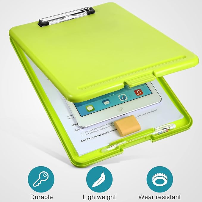 4 Pieces Clipboard with Storage Plastic Storage Clipboard Nursing Foldable Clip Board with Low Profile Clip for Student Teacher Nurse Employee, 9. 5 x 13. 5 Inch (Black, Blue, Green, Rose Red)