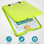 4 Pieces Clipboard with Storage Plastic Storage Clipboard Nursing Foldable Clip Board with Low Profile Clip for Student Teacher Nurse Employee, 9. 5 x 13. 5 Inch (Black, Blue, Green, Rose Red)