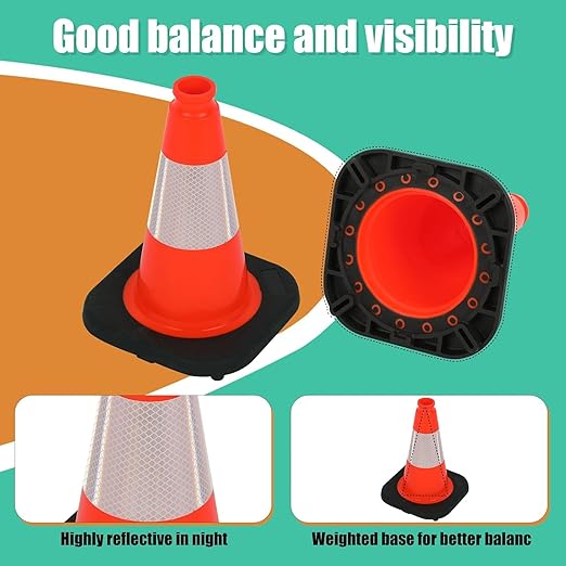 BESEA 4 Pack 12 Inch Red Traffic Cones with 4 Inch Reflective Collar, Heavy Duty PVC Safety Cones with 8.5 x 8.5 Inch Base for Parking, Driving Practice, Sports Training, and Construction