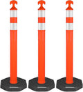 42" Traffic Delineator Posts,3 Pack Orange Safety Cones with Reflective Collars and Weighted Base for Road Safety, Parking Lots