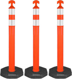 42" Traffic Delineator Posts,3 Pack Orange Safety Cones with Reflective Collars and Weighted Base for Road Safety, Parking Lots