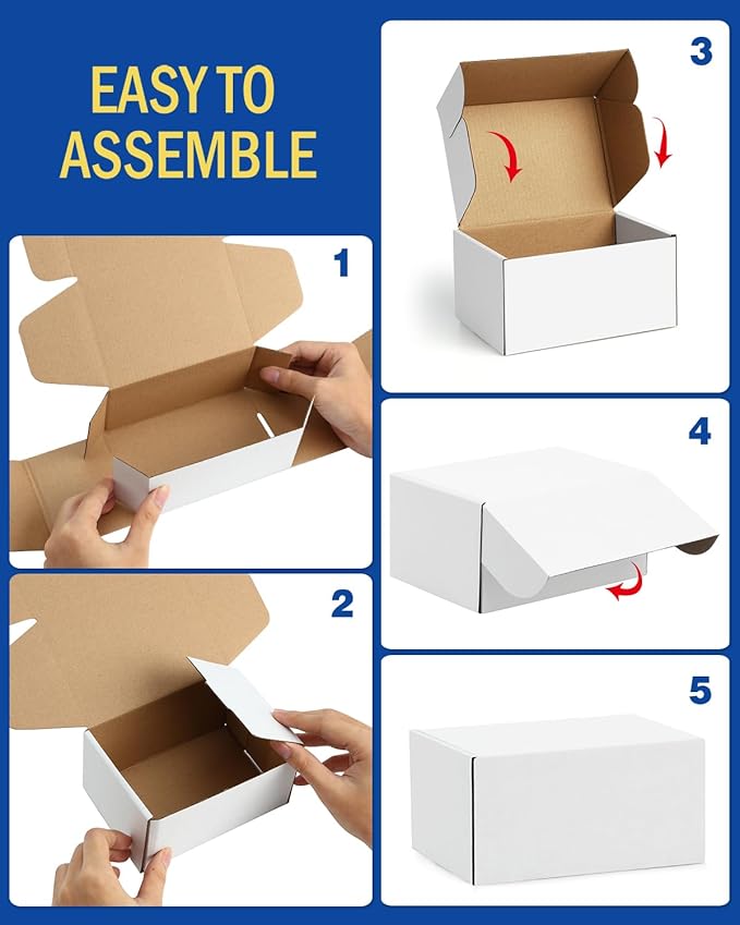 Assorted-Sizes-Shipping-Boxes-24-Pack: 6x4x3 & 12x9x3 & 13x10x2 Small-Shipping-Boxes-Mailers, White Corrugated-Cardboard-Boxes-for-Packing-Small-Business Mailing