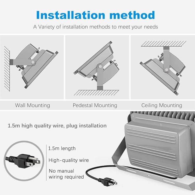 200W LED Flood Lights Outdoor, 110-285V, 20000LM Super Bright Security Light Fixture, IP66 Waterproof 6000K Daylight White，Landscape Commercial Industrial Lighting Fixtures
