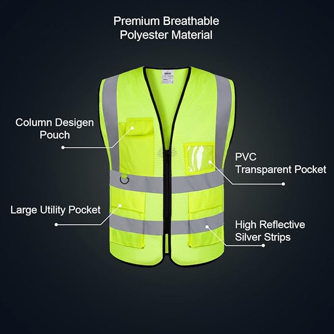 BeautyWill Custom Safety Vest Logo Class 2 High Visibility Reflevtive Vest Outdoor Protective Workwear
