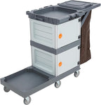 Janitorial Cart with 2 Cabinet, Commercial Cleaning Cart On Wheels with Cover, Shelves, and Oxford Bag, Housekeeping Cleaning Caddy Service Carts for School Hotel Apartment