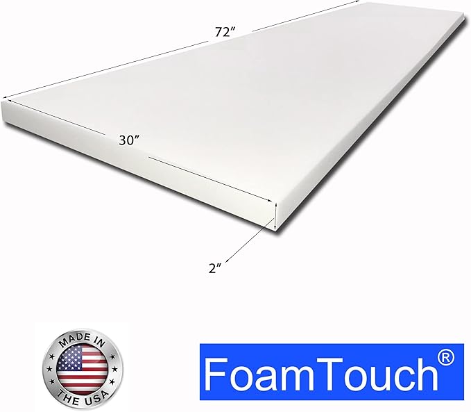 FoamTouch Upholstery Foam Cushion High Density 2'' Height x 30'' Width x 72'' Length