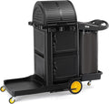 TUFFIOM Janitorial Cart with Key-Locking Cabinet, 3-Shelf Commercial Cleaning Cart with Wheels, Housekeeping Caddy with Locker, Black, Great for Hotel, Stores, Schools, and Business