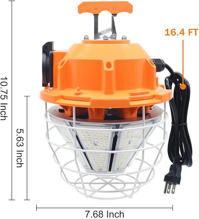 NS 150W High Bay Outdoor Temporary LED Work Light 24250Lm 5000K Daylight White with Stainless Steel Guard and Hook Portable Hanging Lighting for Construction Job Site