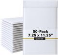 50-Pack 7.25x11.25" White Poly Bubble Mailers, Padded Shipping #1 Envelopes Self Seal Tear Resistant Lightweight Mailing Bags for Small Business, Books, DVDs, Gifts