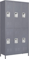 72" Tall Employees Locker with Shelves and Hooks 6 Doors Steel Sports Locker for Office Home Bedroom School Gym Garage, Metal Staff Locker Locking Storage Lockers,Grey