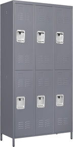 72" Tall Employees Locker with Shelves and Hooks 6 Doors Steel Sports Locker for Office Home Bedroom School Gym Garage, Metal Staff Locker Locking Storage Lockers,Grey