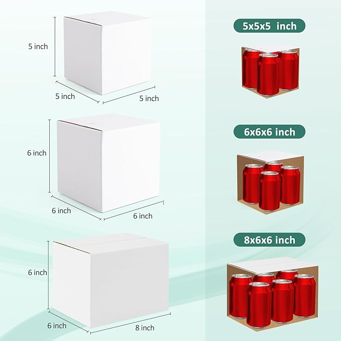Eupako 30 Pack Small Shipping Boxes Assorted Sizes, White Corrugated Box Mailers, Cardboard Boxes for Packaging Small Business, Mailing, 5x5x5 & 6x6x6 & 8x6x6 10 PCS Each Small Boxes