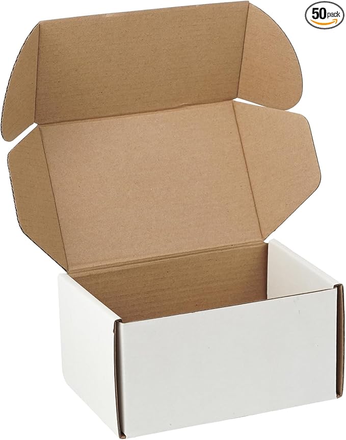 50 Pack 6"x4"x3" inch Small Shipping Boxes White Corrugated Cardboard Box for Small Business, Mailer, Shipping, and Packing