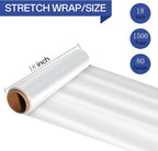 Stretch/Shrink Wrap Roll 18 Inch 1500ft,Heavy Duty 800% Stretch,Clear 80 Gauge Industrial Strength Stretch Film,Plastic Wrap for Pallet Wrap for Pallets,Packing, Shipping&Furniture Protection(4 Roll)