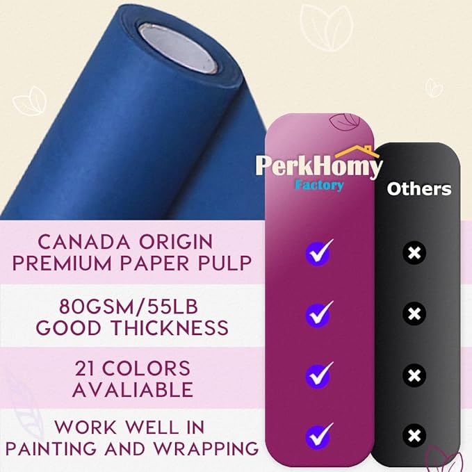 PerkHomy 17.8" x 1,440" (120') Blue Kraft Paper Roll for Craft Bulletin Board Paper Art Table Covering Crafting Gift Wrapping Bouquet Packing Parcel 80GSM 55LB (Blue, 17.8" x 120')