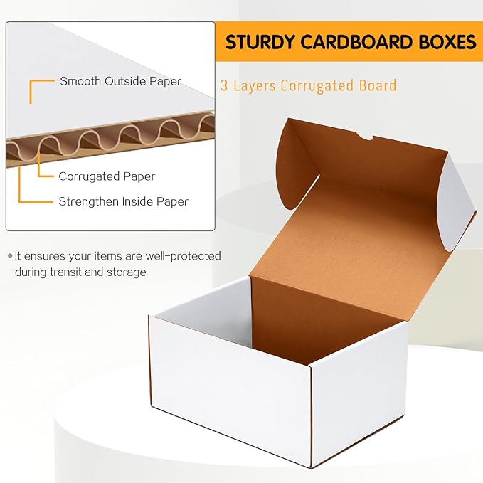 12x9x6 inch Shipping Boxes Set of 15, White Corrugated Cardboard Box Literature Mailer for Mailing Packing Moving and Storage