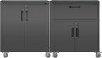 Metal Tool Cabinet,Garage Storage Cabinet System,Wall Cabinet & Locking Rolling Tool Cabinet with Doors and Adjustable Shelves,Steel Tool Cabinets for Home (2 Pcs-StyleB, Black)