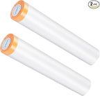 Muf 9 x 65 Feet Plastic Drop Cloth Protective Masking Film, Waterproof Plastic Sheeting with Masking Tape, Prevent Dust Paint for Car, Furniture, Carpet, Floor, 2 Pack
