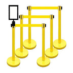 VIP Crowd Control Retractable Belt Stanchion Queue Safety Barrier Set, 36" Ht, 78" Belt + Wall Bracket (6 YEL Posts Yellow Belt + SFrame + WBracket)