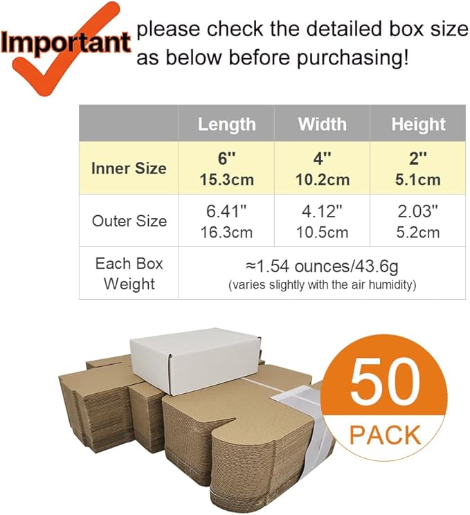 50 Pack 6x4x2'' Small Shipping Boxes, Corrugated Cardboard Mailers for Business, White (CM642)