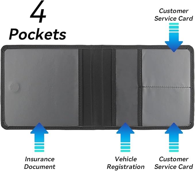 Car Registration and Insurance Holder, Premium Pu Leather Vehicle Glove Box Organizer - for Driver License, Cards & Essential Documents (S-Black)