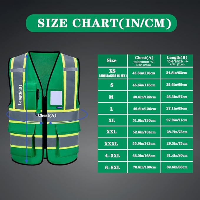AYKRM 11 color High Vis Reflective Safety Vest for Women Men Security Pocket Zipper
