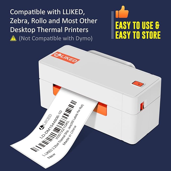 L LIKED 2.25" x 4" Direct Thermal Label, Permanent Adhesive Shipping Postage Labels & Compatible with Rollo, Zebra and Other Desktop Printers (12 Roll, 4200 Labels)