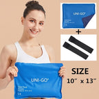 UNI-GO Gel Ice Packs for Injuries Reusable, Gel Cold Pack (10" x 13") with Two Straps, Cold Compress Pack for Back, Shoulders, Legs, Knees, Sciatica & Muscle Pain. (Blue-B)