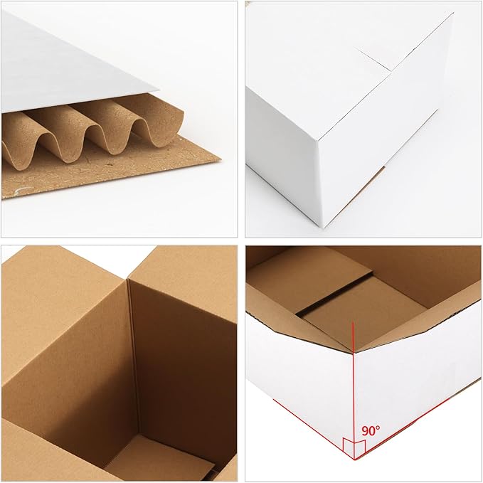 CRUGLA 12x10x8 White Shipping Boxes Set of 15, White Corrugated Cardboard Boxes for Small Business Shipping Mailing Packing