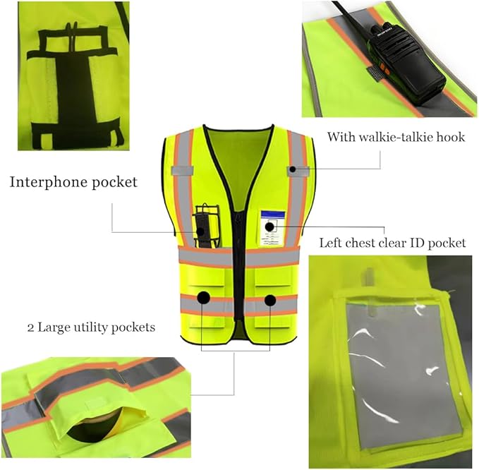 YOWESHOP High Visibility Reflective Safety Vest with Pockets Custom Your Logo Safety Workwear