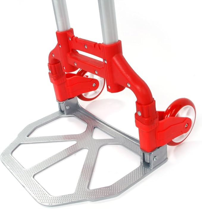 Folding Hand Truck Dolly, 200 lbs Capacity Dolly Cart, Aluminum Portable Foldable Hand Cart with Retractable Handle, Ideal for Shoping, Office, Travel, Moving, Red