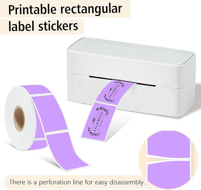 1x2 Inch Thermal Labels,500PCS Rectangle Stickers,Waterproof Removable Blank Stickers for Address,Jars,Freezer Containers & Pantry Organization,Light Purple