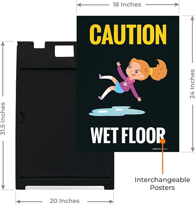 Caution Wet Floor with Graphic Sidewalk Sign Kit, 18x24 Inches, with A Frame Stand, Made in USA