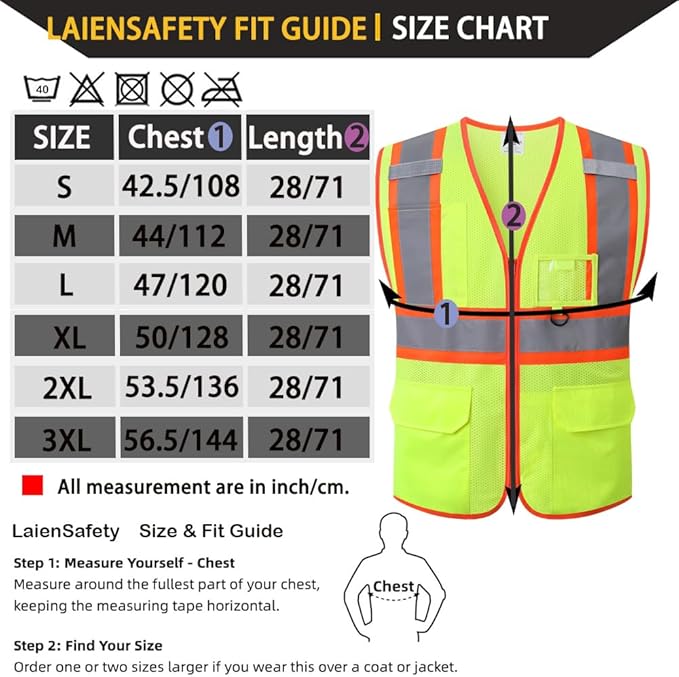 Reflective Safety Vest for Men Women with Multiple Pockets Class 2 High Visibility Mesh Vest Hi Vis Construction Work Vest,Meets ANSI/ISEA Standards(EK1-178-Yellow-3XL)