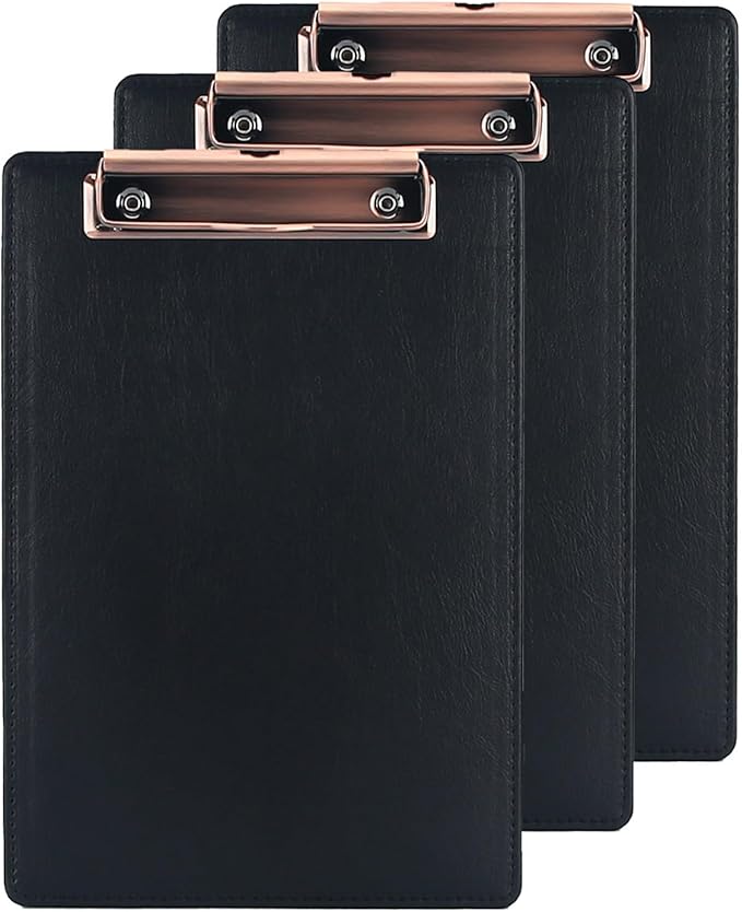A5 Clipboard,3 Pack PU Clipboards with Hanging Hole for Office,School or Restaurant,Black