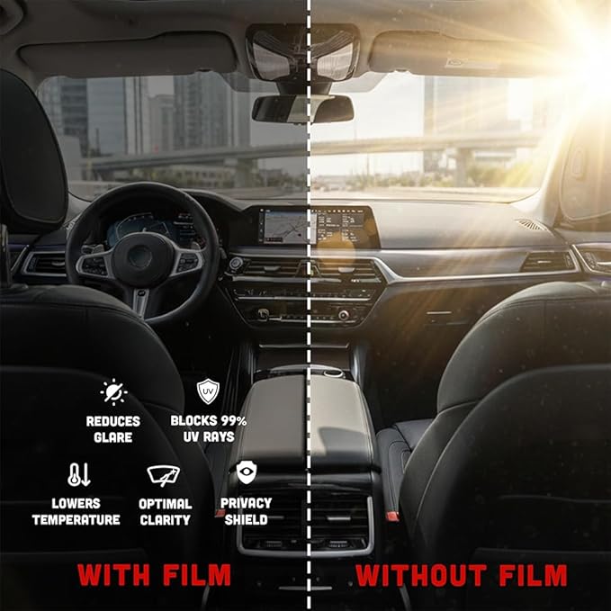 United Centurion Window Tint 50% VLT 20" Inx100'Ft 2Ply Carbon - PET Laminated Adhesive Film - Privacy Window Tint for Cars, Home, Blocks UV/IR Rays, Reduce Heat & Glare - Lifetime Color Stability