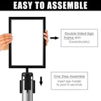 Taiyin 8 Pcs Stanchion Sign Holder Double Sided Sign Frame with Cover Stanchion Top Frames for 8.58 x 12.52 Inches Paper Size for Crowd Control Sentry Stanchions (Black)