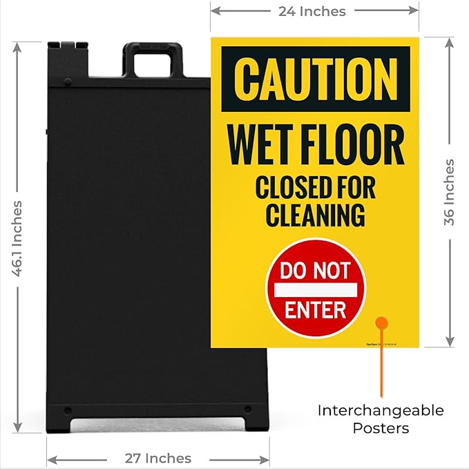 Caution Wet Floor Closed for Cleaning Do Not Enter Sidewalk Sign Kit, 24x36 Inches, with A Frame Stand, Made in USA