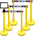 Retractable Stanchion, 6 SPECIALTY Posts + Signframe, 36" Ht, 78" Special Event & Holiday Theme Belt + Bonus Replacement Cassettes + Wall Receiver (YEL Post/No Entry Belt)