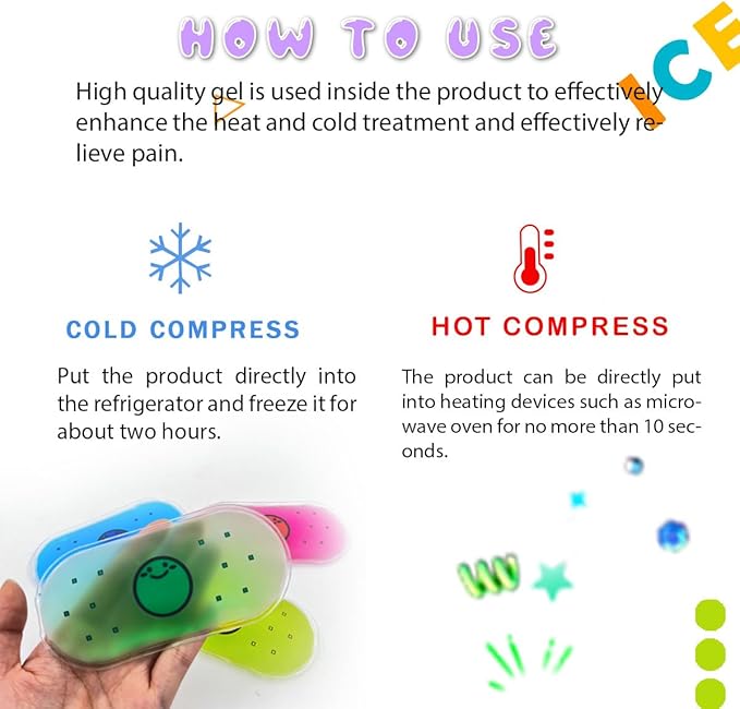 Kids Ice Pack, Hot or Cold Pack Gel Cooling Pad, Reusable for Injuries Medical Health,Swelling and Pain Relief, Tired Eyes, Child Injury, Headache, Sinus Relief (Smiling Ice Bag)