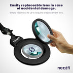 Neatfi XL Bifocal LED Magnifying Lamp, 7-Inch Acrylic Lens, 5D/20D Magnification, Hands-Free, Dimmable, 168SMD LEDs, Adjustable Arm for Crafts, Reading, Close Work (Black, CCT with Clamp)