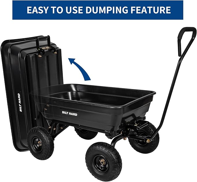 BILT HARD 600 lbs Poly Garden Dump Cart with 180° Rotating Handle, 4 Cu.Ft. Capacity Heavy Duty 4 Wheel Garden Carts for Yard, Outdoor