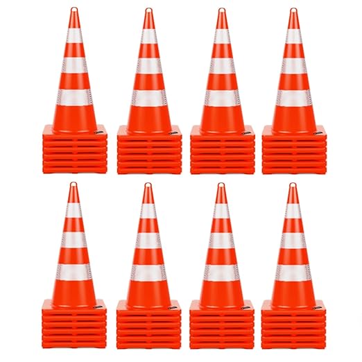 BATTIFE Traffic Safety Cones 36 Inch with Handheld, Orange Cones with Reflective Collar, Cones for Parking Lot, Sport & Driving Training, Road Safety, Construction Events (48 Cones)