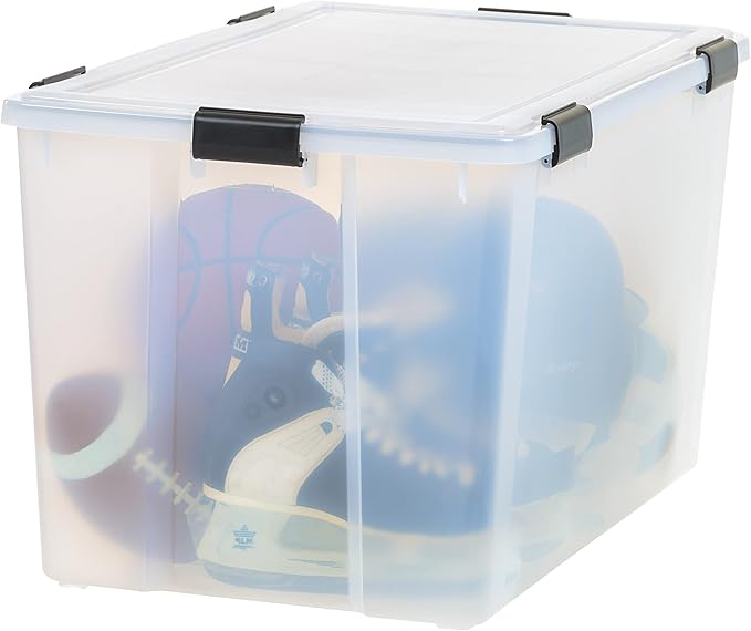 IRIS USA 156 Qt Storage Box with Gasket Seal Lid, BPA-Free, Made in USA - Heavy Duty Moving Containers with Tight Latch, Weather Proof Tote Bin, WEATHERPRO - Clear/Black