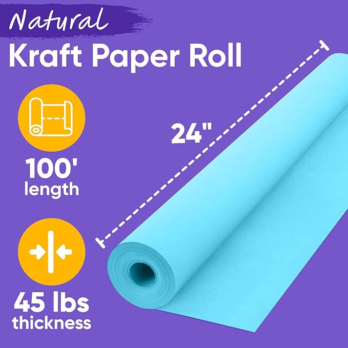 USA Made 24" x 1200" Light Blue Paper Roll, 45 lbs Thickness, American Quality Colored Kraft Paper Roll for Bulletin Board, Arts & Crafts, School Projects - Non-Toxic, Odorless, Safe
